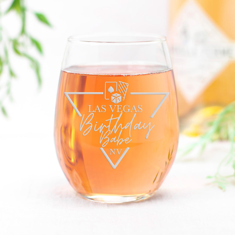 Las Vegas Birthday Babe Stemless Wine Glass