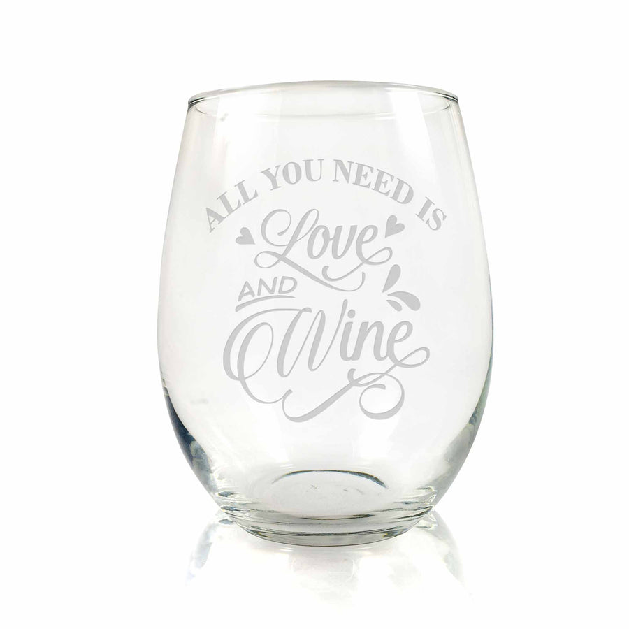 Love And Wine Stemless Wine Glass