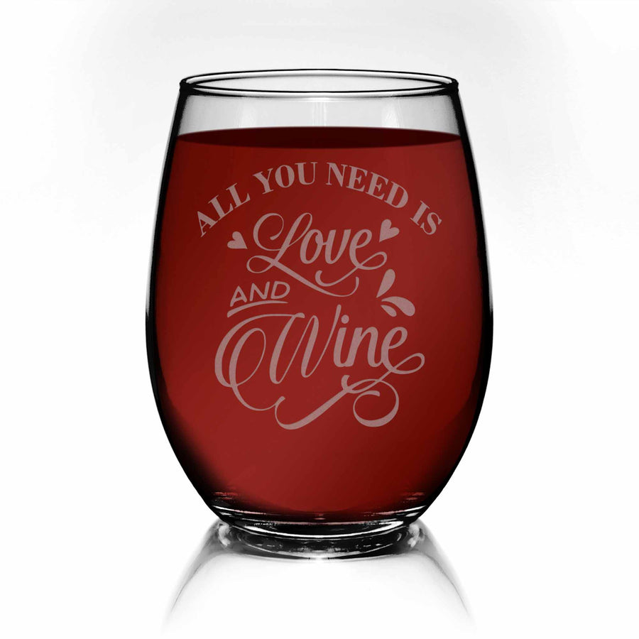 Love And Wine Stemless Wine Glass