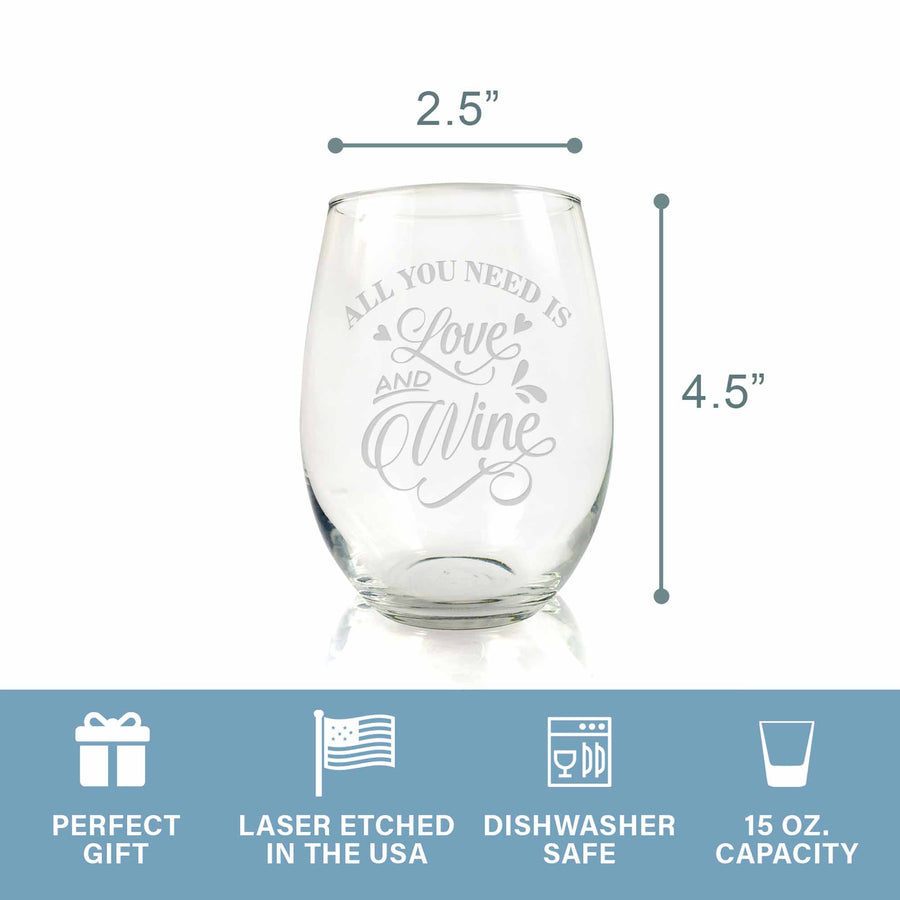 Love And Wine Stemless Wine Glass