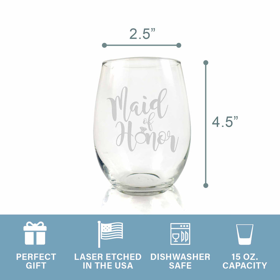 Maid Of Honor Wedding Stemless Wine Glass