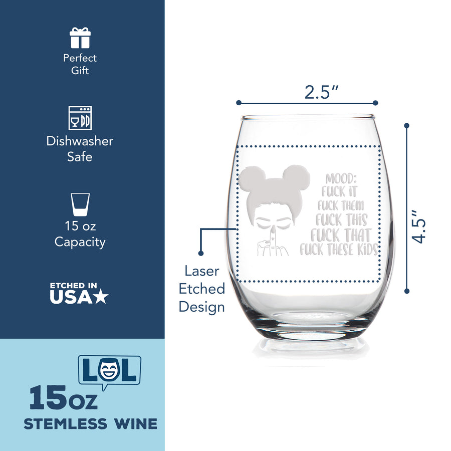 Mood Girl Middle Finger Stemless Wine Glass