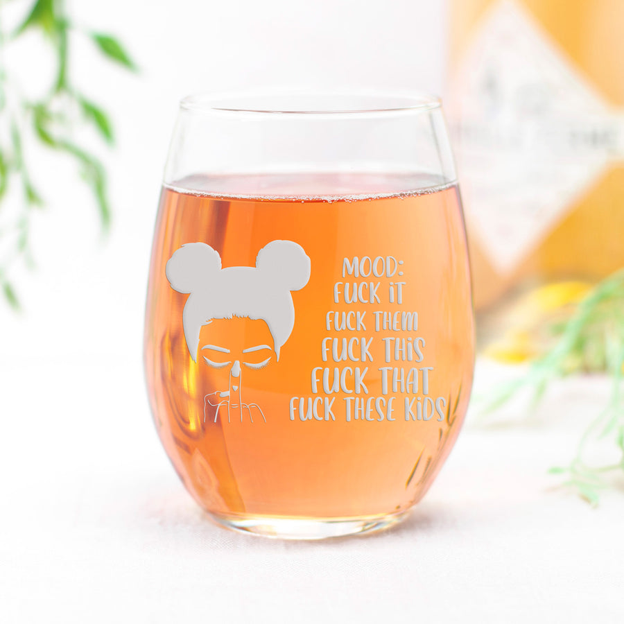 Mood Girl Middle Finger Stemless Wine Glass