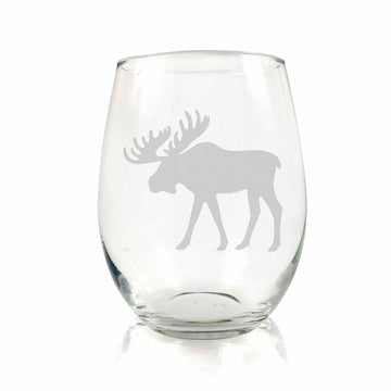 Moose Silhouette Stemless Wine Glass