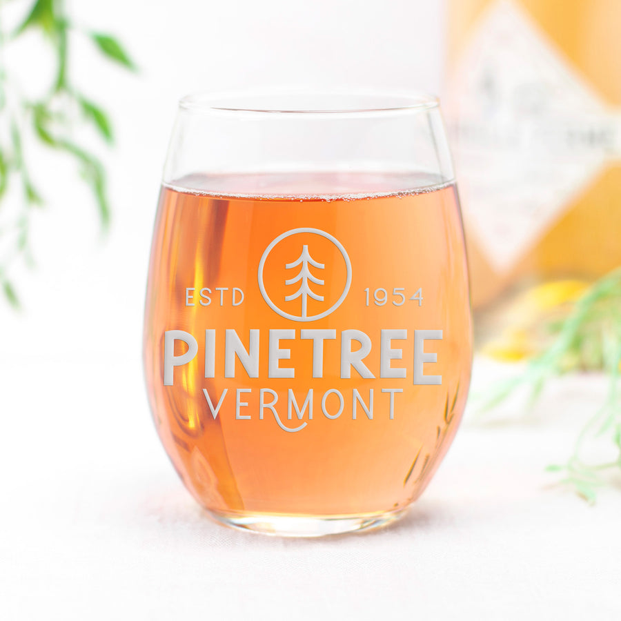 Pine Tree Vermont Stemless Wine Glass