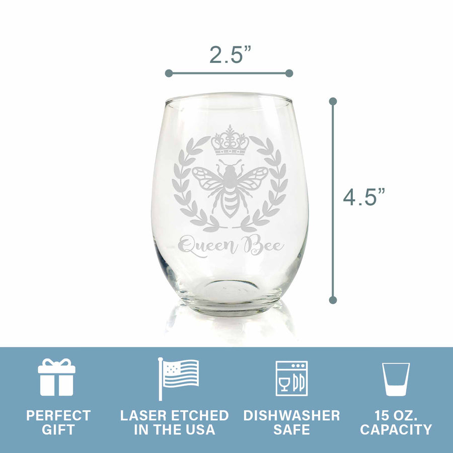 Queen Bee Stemless Wine Glass
