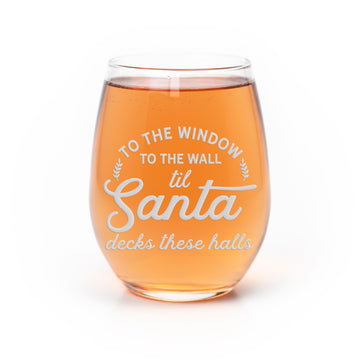 Santa Decks These Halls Stemless Wine Glass
