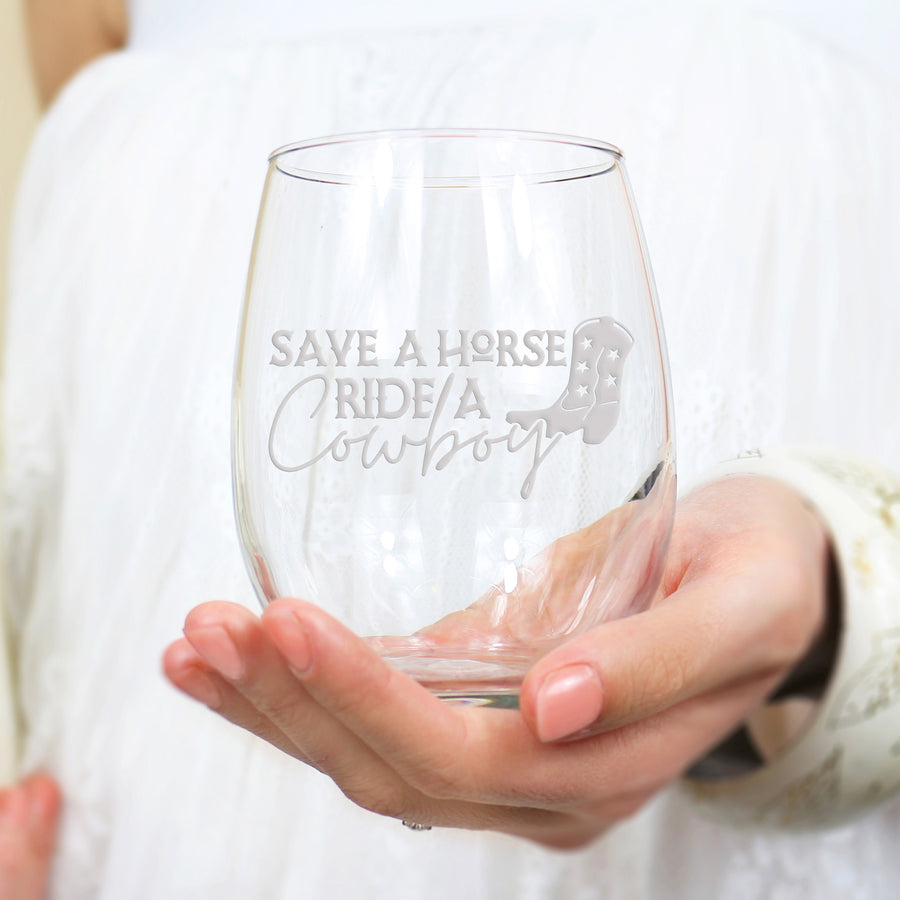 Save A Horse Cowboy Stemless Wine Glass