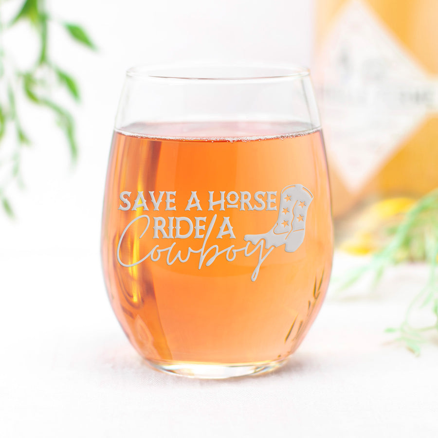 Save A Horse Cowboy Stemless Wine Glass