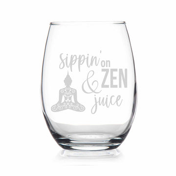 Sippin on Zen and Juice Yoga Stemless Wine Glass