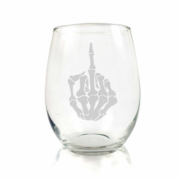 Skeleton Middle Finger Stemless Wine Glass
