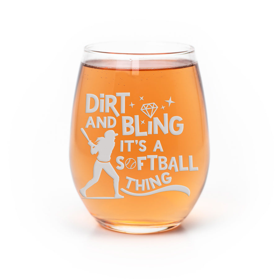 Softball Dirt And Bling Stemless Wine Glass