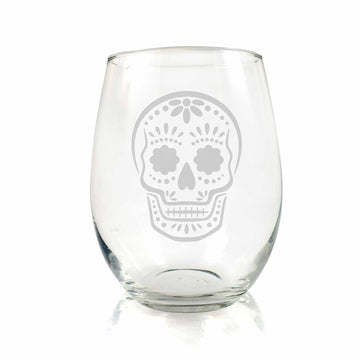 Sugar Skull Stemless Wine Glass