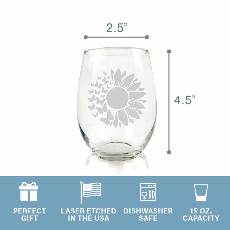 Sunflower Stemless Wine Glass