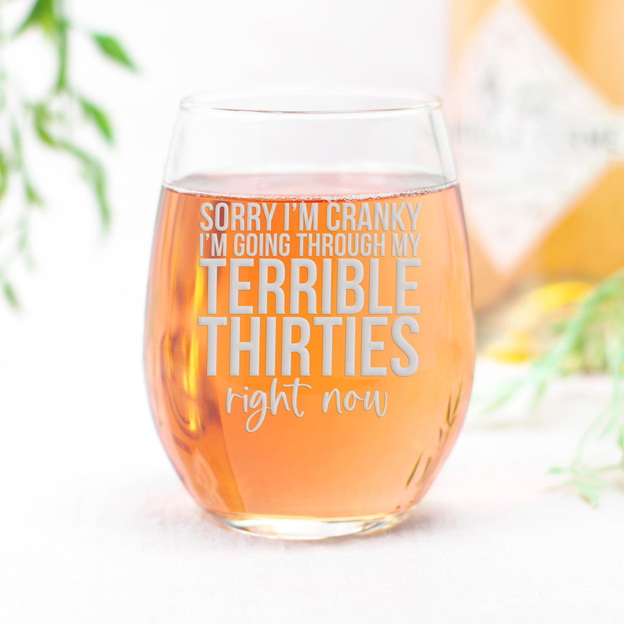 Terrible Thirties Stemless Wine Glass