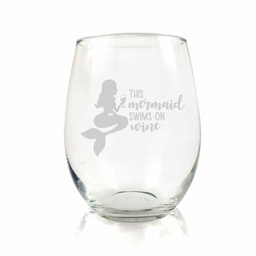 This Mermaid Swims On Wine Stemless Wine Glass